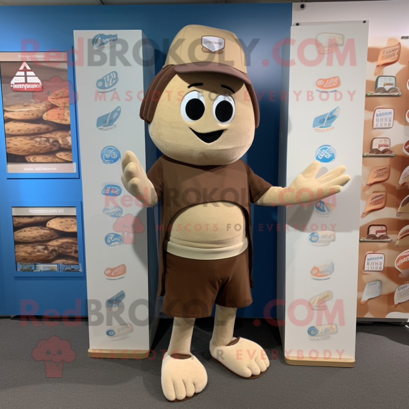 Tan Chocolate bar mascot costume character dressed with Board Shorts and Beanies Tan Chocolate bar mascot costume character dressed with Board Shorts and Beanies
