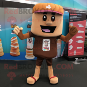 Tan Chocolate bar mascot costume character dressed with Board Shorts and Beanies