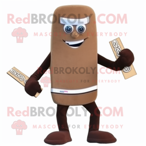 Tan Chocolate bar mascot costume character dressed with Board Shorts and Beanies