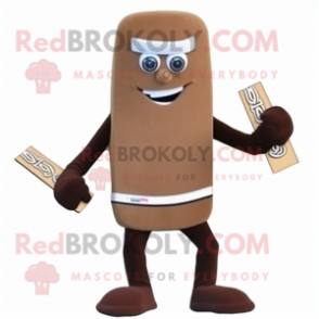 Tan Chocolate bar mascot costume character dressed with Board Shorts and Beanies