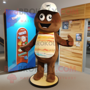 Tan Chocolate bar mascot costume character dressed with Board Shorts and Beanies