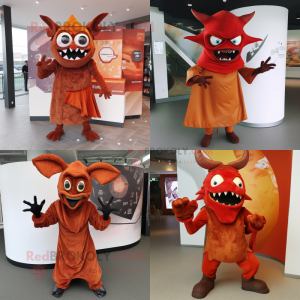 Rust Devil mascot costume character dressed with Wrap Dress and Caps