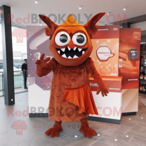 Rust Devil mascot costume character dressed with Wrap Dress and Caps
