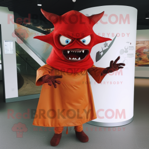 Rust Devil mascot costume character dressed with Wrap Dress and Caps