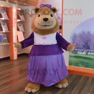 Purple Capybara mascot costume character dressed with A-Line Dress and Headbands