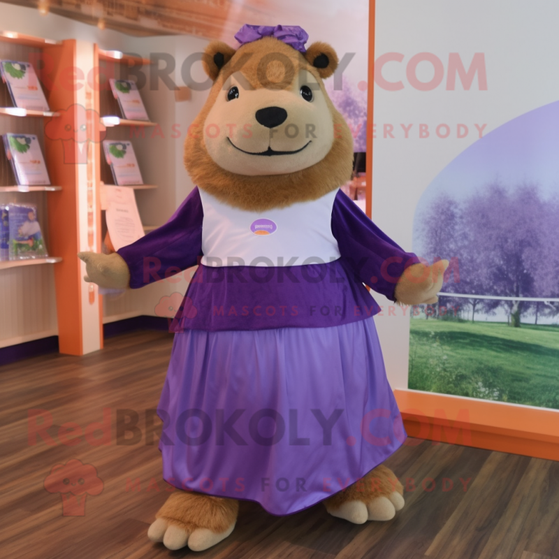 Purple Capybara mascot costume character dressed with A-Line Dress and Headbands Purple Capybara mascot costume character dressed with A-Line Dress and Headbands