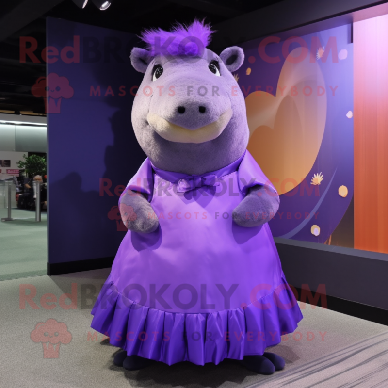 Purple Capybara mascot costume character dressed with A-Line Dress and Headbands Purple Capybara mascot costume character dressed with A-Line Dress and Headbands