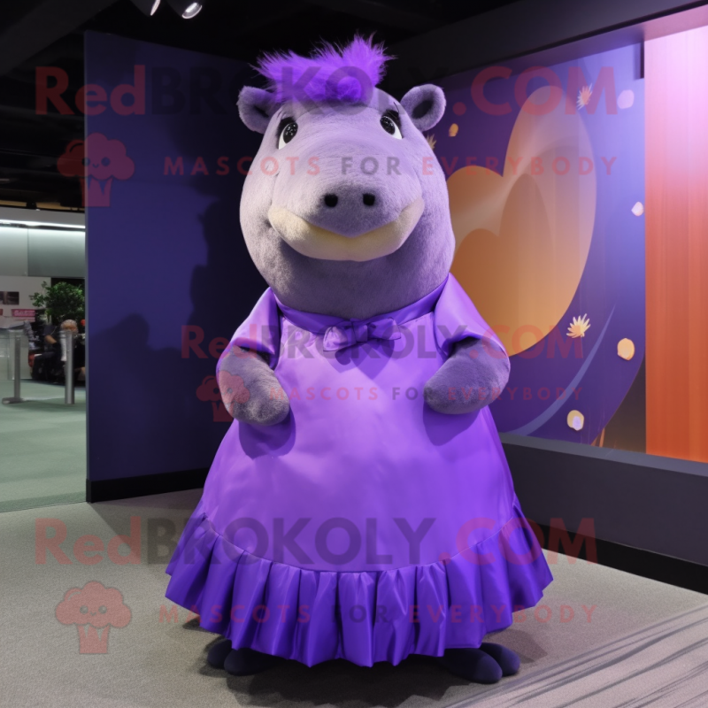 Purple Capybara mascot costume character dressed with A-Line Dress and Headbands