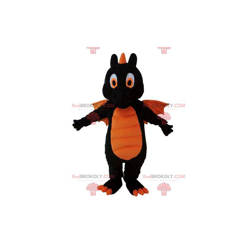Riesiges Drachenmaskottchen in Schwarz und Orange - Riesiges Drachenmaskottchen in Schwarz und Orange -