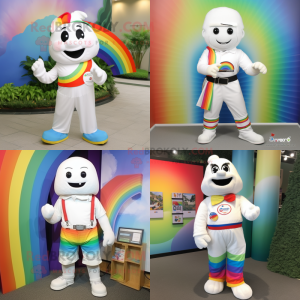 White Rainbow mascot costume character dressed with Bermuda Shorts and Belts