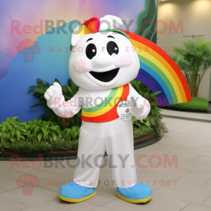 White Rainbow mascot costume character dressed with Bermuda Shorts and Belts