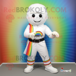 White Rainbow mascot costume character dressed with Bermuda Shorts and Belts
