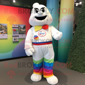 White Rainbow mascot costume character dressed with Bermuda Shorts and Belts