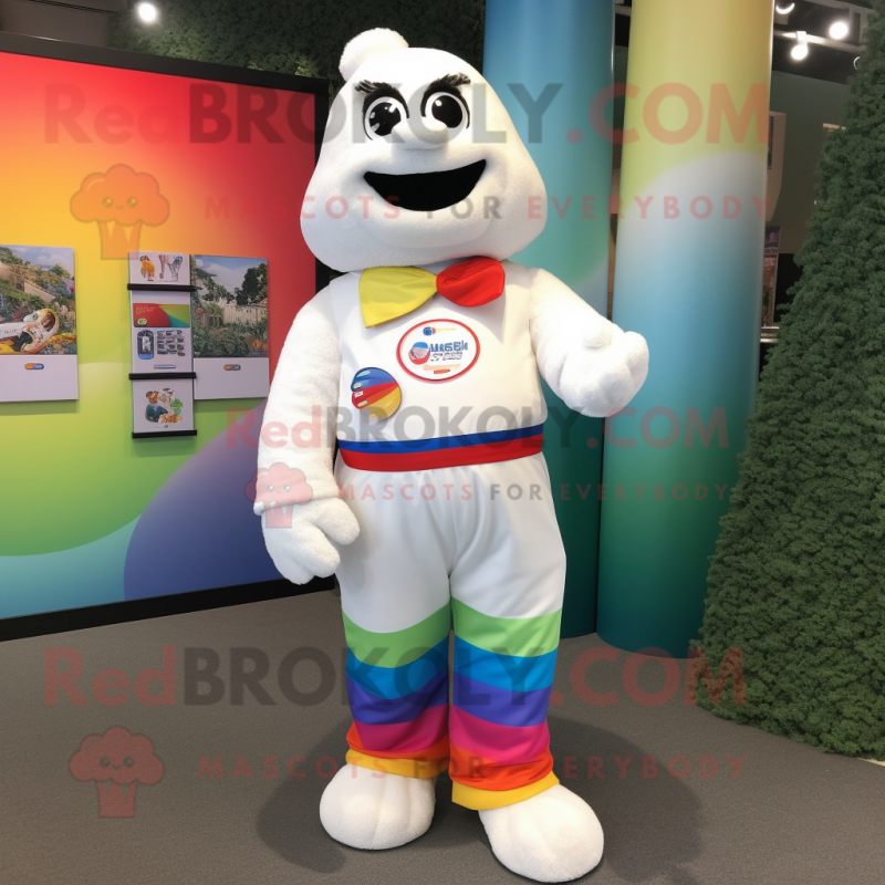 White Rainbow mascot costume character dressed with Bermuda Shorts and Belts White Rainbow mascot costume character dressed with Bermuda Shorts and Belts