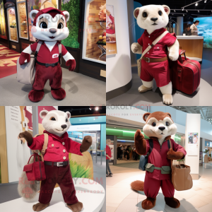 Maroon Ferret mascot costume character dressed with Romper and Handbags