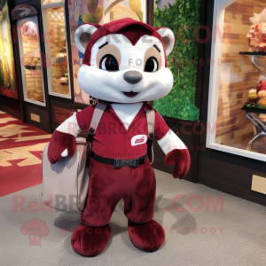 Maroon Ferret mascot costume character dressed with Romper and Handbags