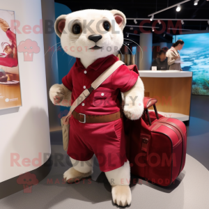 Maroon Ferret mascot costume character dressed with Romper and Handbags