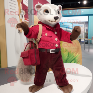 Maroon Ferret mascot costume character dressed with Romper and Handbags