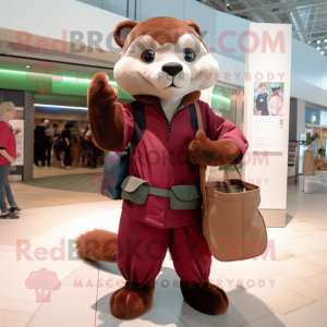 Maroon Ferret mascot costume character dressed with Romper and Handbags