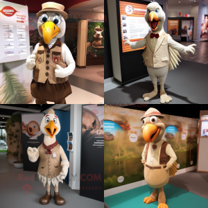 Beige Turkey mascot costume character dressed with Vest and Lapel pins