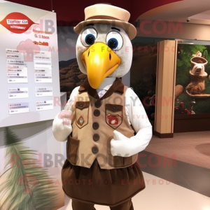 Beige Turkey mascot costume character dressed with Vest and Lapel pins