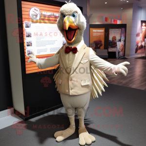 Beige Turkey mascot costume character dressed with Vest and Lapel pins