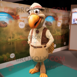 Beige Turkey mascot costume character dressed with Vest and Lapel pins