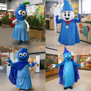 Blue Pepper mascot costume character dressed with Wrap Dress and Headbands