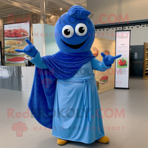 Blue Pepper mascot costume character dressed with Wrap Dress and Headbands