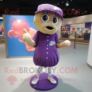 Purple Baseball glove mascot costume character dressed with Mini Dress and Caps