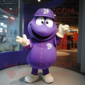 Purple Baseball glove mascot costume character dressed with Mini Dress and Caps