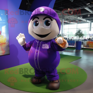 Purple Baseball glove mascot costume character dressed with Mini Dress and Caps