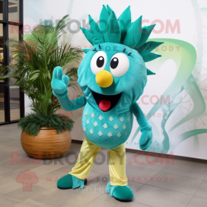 Teal Pineapple mascot costume character dressed with Dress Pants and Shoe clips