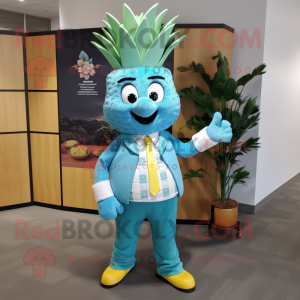 Teal Pineapple mascot costume character dressed with Dress Pants and Shoe clips
