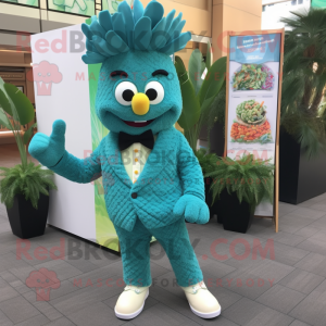 Teal Pineapple mascot costume character dressed with Dress Pants and Shoe clips