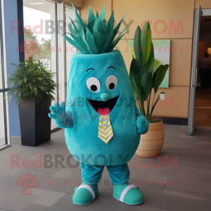 Teal Pineapple mascot costume character dressed with Dress Pants and Shoe clips