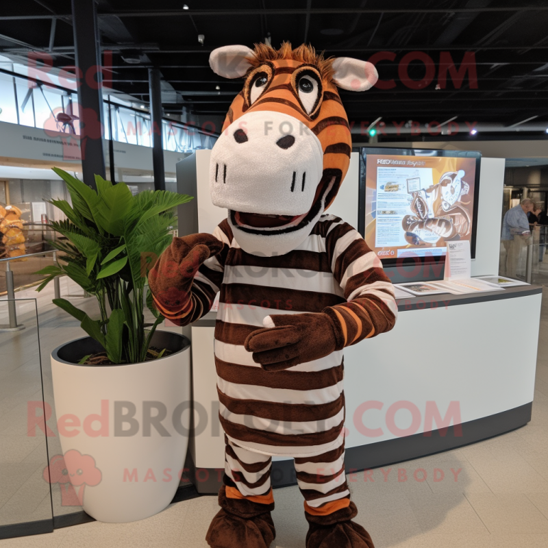 Brown Zebra mascot costume character dressed with Rash Guard and Caps