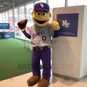 Purple Baseball glove mascot costume character dressed with Bootcut Jeans and Cufflinks