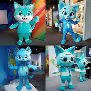 Cyan Cat mascotte kostuum...