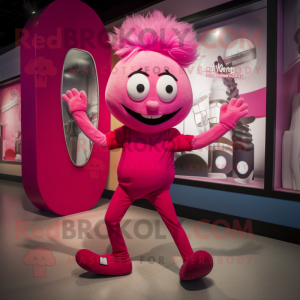 Personaggio del costume della mascotte Momentum rosa vestito con leggings e pochette