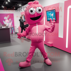 Pink Momentum mascot costume character dressed with Leggings and Clutch bags