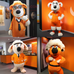 Orange Sheep mascot costume character dressed with V-Neck Tee and Ties