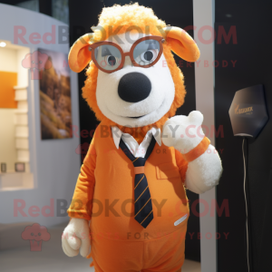 Orange Sheep mascot costume character dressed with V-Neck Tee and Ties