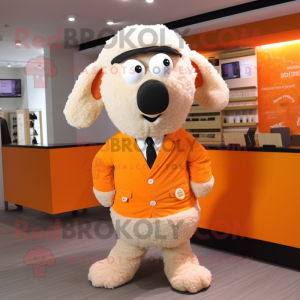 Orange Sheep mascot costume character dressed with V-Neck Tee and Ties