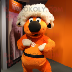 Orange Sheep mascot costume character dressed with V-Neck Tee and Ties