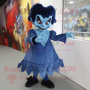 Blauer Vampir Maskottchen Kostüm charakter mit Minikleid und Fußpolstern