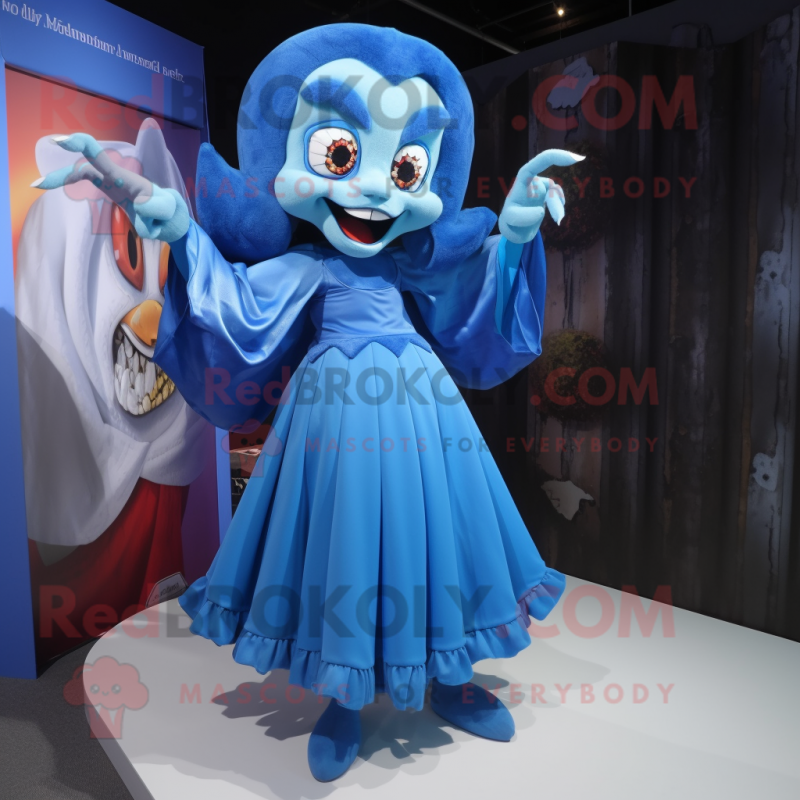 Blue Vampire mascot costume character dressed with Mini Dress and Foot pads