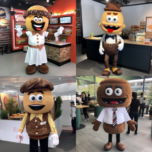 Brown Burgers mascot costume character dressed with Dress Shirt and Earrings