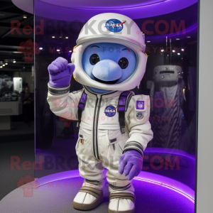 Personaggio del costume della mascotte dell astronauta di lavanda vestito con giacca di pelle e berretti