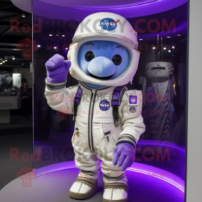 Lavender Astronaut mascot costume character dressed with Leather Jacket and Berets